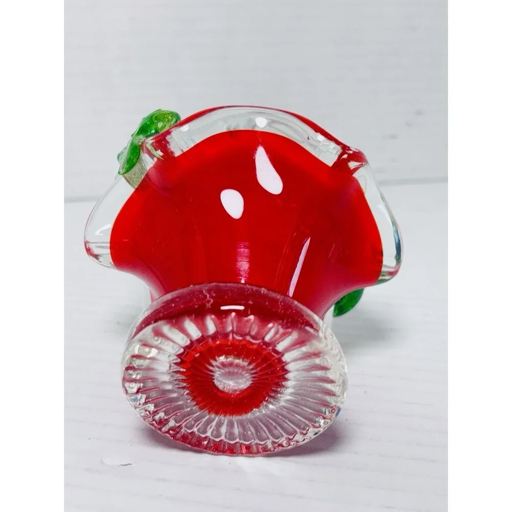 Vintage Murano Style Art Glass Basket Set Blue Red Pedestal Bowls Floral Handles